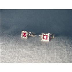 14K WG White Gold Ruby Diamond Huggie Earrings #2220240