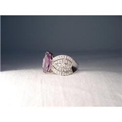 Estate 18K WG Diamond Amethyst Filigree Ring #2220244