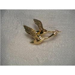 Estate 14K YG Gold Diamond Geese Goose Brooch #2220255