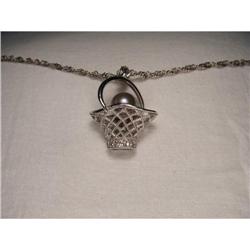 14K WG Black Pearl Diamond Basket Charm Pendant#2220263