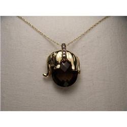 14K YG Diamond Smokey Topaz Elephant Necklace #2220265
