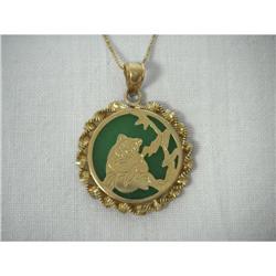 14K YG Gold Green Jade Panda Bear Mesh Pendant #2220283