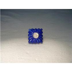 14K YG Gold Handmade Carved Lapis Diamond Ring #2220288