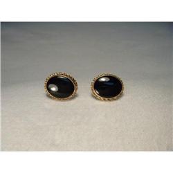 Estate 14K YG Gold Onyx Stud Earrings Studs #2220289