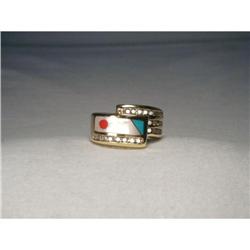 14K Diamond MOP Turquoise Coral Mosaic Band #2220295