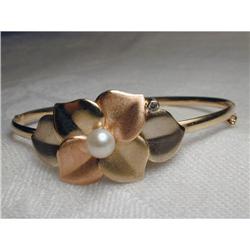 Tri-Color Gold Diamond Pearl Bangle Bracelet #2220296