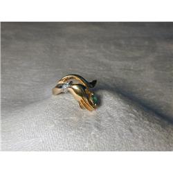 Estate 14K YG Gold Emerald Diamond Hand Ring #2220313