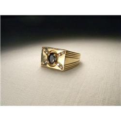 Estate 14K YG Gold Sapphire Diamond Mens Ring #2220350