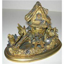 Gilded Bronze Inkwell - Figural - Water Mill #2220586