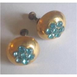 Art Deco Blue Rhinestone Earrings - Screw Back #2226515