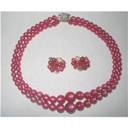 2 Strand Cranberry Moonglow Lucite Choker #2226521