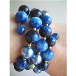 Blue Moonglow Lucite Wire Wrap Bangle, #2226531