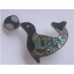 Silver & Mother of Pearl Seal Brooch Pin #2226552