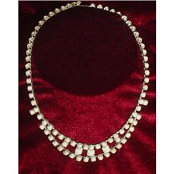 Milk Glass Rhinestone Necklace #2226617
