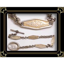 Thick mixed metal ornate panel watch chain FOB #2227406