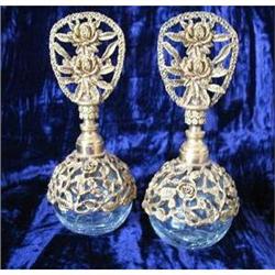 I.W.Rice Crackle Glass Perfume Bottles w/Rose #2227524