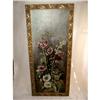 Image 1 : Hollyhock Oil Painting Grape Leaf Frame 19th C #2175645