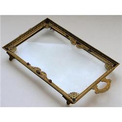 Silver Craft Glass Jeweled Brass Vanity Tray #2176029