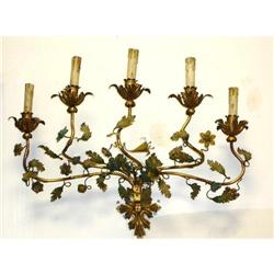 Pair of Gilt Gilded Tole Sconces Wall Lights #2176067