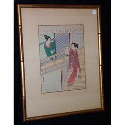 Oriental Print Geisha Girl Gold Leaf Wood Frame#2176103