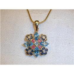 14K YG Emerald Sapphire Ruby Diamond Pendant #2176220