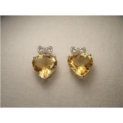 14K WG Gold Citrine Diamond Bow Heart Earrings #2176250