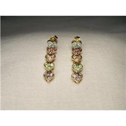 14K Gold Peridot Tourmaline Aquamarine Earrings#2176251