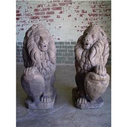 2 VICTORIAN ARCHITECTURAL LION SHIELD STATUES  #2176550