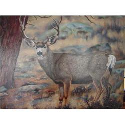 ART ANTIQUE OIL CANVAS OLD BUCK DEER SCENE #2176571