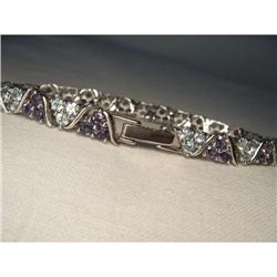 14K WG Tanzanite Aquamarine Tennis Bracelet #2189278