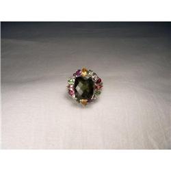 14K WG Gold Tourmaline Peridot Diamond Ring #2189282
