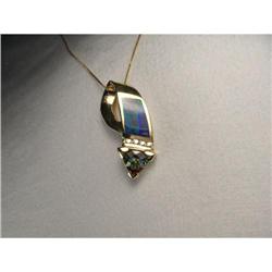 14K YG Mystic Topaz Diamond Opal Pendant Slide #2189295