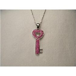 14K WG Gold Ruby Heart Key Pendant Necklace #2189296