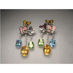 14K WG Butterfly Topaz Peridot Citrine Earrings#2189299