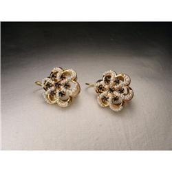 18K Gold Handmade Seed Pearl Sapphire Earrings #2189310