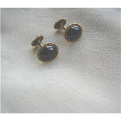 19TH CENTURY ~15K Y GOLD & GARNET CUFFLINKS #2206051