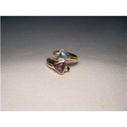 Estate 14K YG Gold Blue Topaz Amethyst Ring #2206126