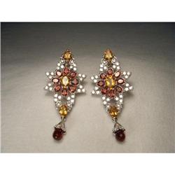 14K WG Diamond Garnet Citrine Star Earrings #2206160