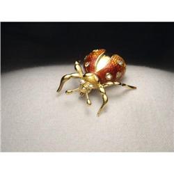 18K Gold Enamel  Diamond Beetle Ladybug Brooch #2206161