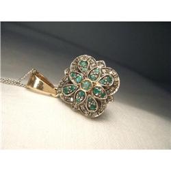 18K Pink Gold Rose Cut Diamond Emerald Pendant #2206170