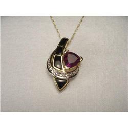 14K YG Diamond Onyx Amethyst Pendant Necklace #2206179