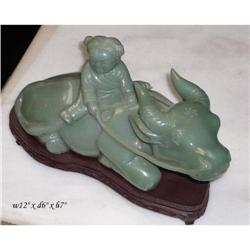 Vintage Chinese Kid Riding Cow Jade Statue  #2206509