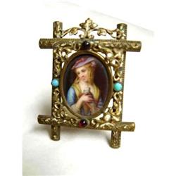 Jeweled 19c Victorian Miniature Painting Girl #2206548
