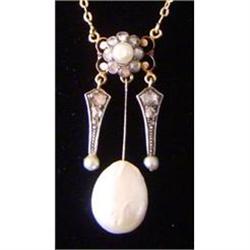 Antique Natural Pearl & Rose Diamond Pendant #2206574