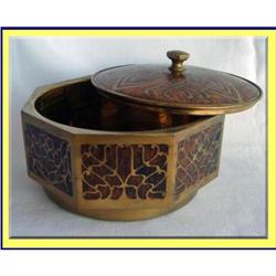 NOUVEAU INLAID BRASS WOOD BOX BOWL ARTS CRAFTS #2206588