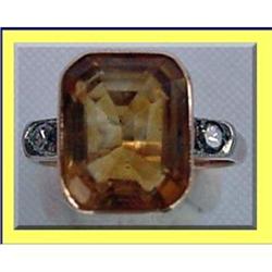 RUSSIAN GOLD CITRINE DIAMOND RING EARLY 20C  #2206591