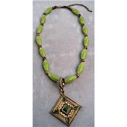 Vintage 18" Green Glass Bead Pendant #2215709