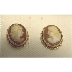 Vintage 14K Carved Cameo Post Earrings #2215745