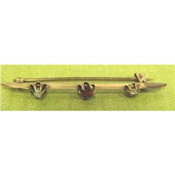 14K YG Victorian Bar Pin Diamond & Red Stone #2215756