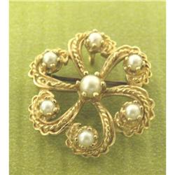 14K Yellow Gold w/ Pearls Swirl Brooch/Pendant #2215758